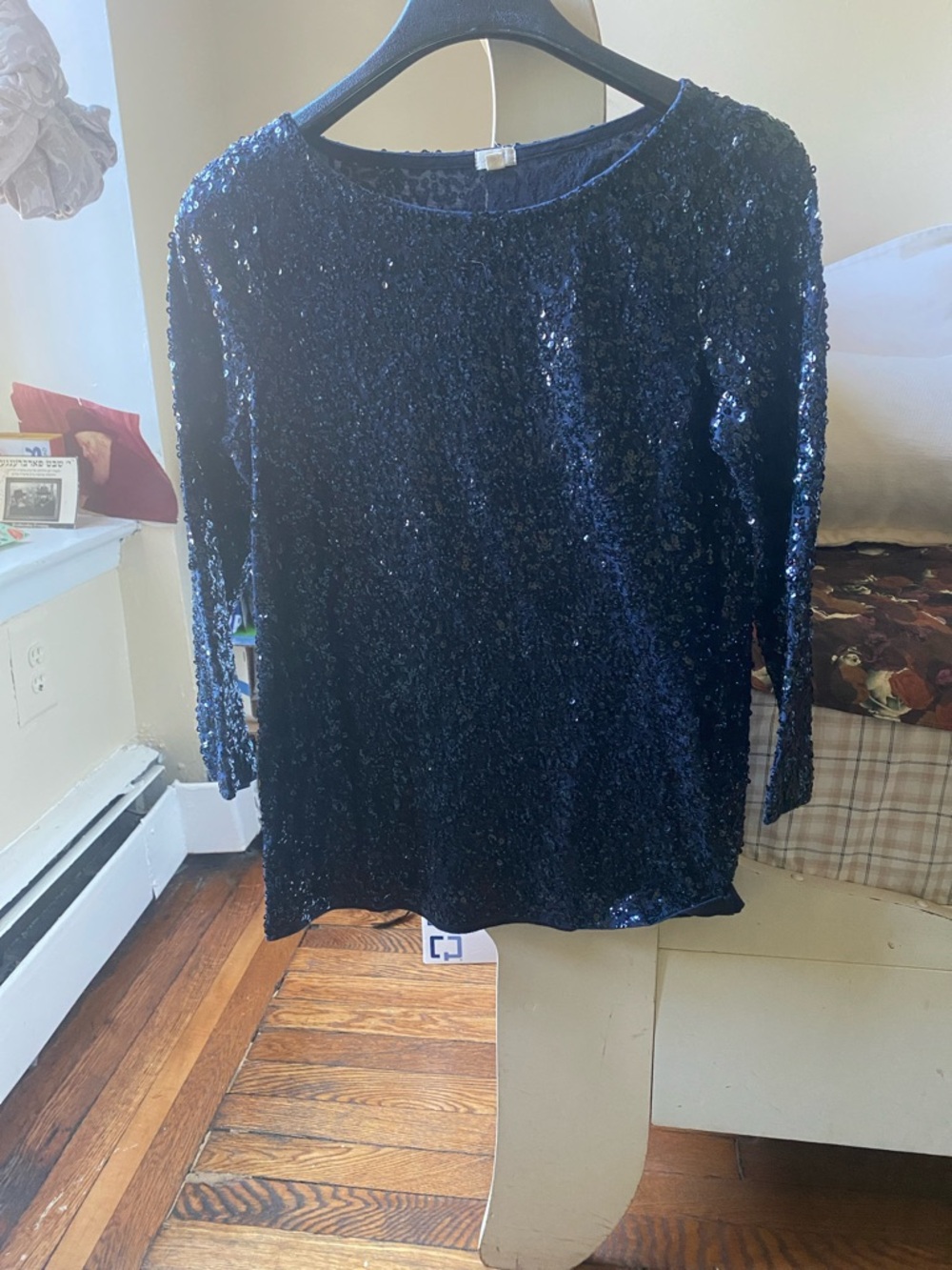 J. Crew Navy Sequin Long Sleeve Top